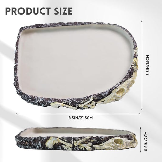Reptile Water Food Bowl Resin Rock,Flat Tortoise Water Feeding Plate Bowl Reptile Habitat Terrarium Enclosure Tank Accessories for Turtle Bearded Dragon Lizard Gecko Chameleon