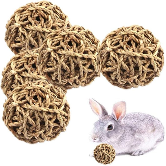 15PCS Rabbit Grass Balls 2.8in Large Guinea Pig Balls Small Animal Activity Enrichment Toy for Bunny Chinchilla Hamster Gerbil Grinding Playing