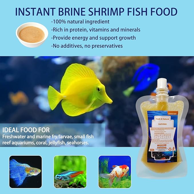 Brine Shrimp Fish Food, Ready to Use Aquarium Fish Food, Non-Living Instant Baby brine Shrimp, Food for Betta Saltwater Marine Freshwater Fish (Daphnia)