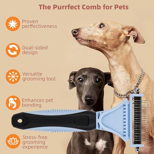 3PCS Cat & Dog Brush Set: Slicker & Deshedding Brush, Dematting Comb, and Bath Brush – Premium Grooming Tools for Shedding & Tangle-Free Fur (blue)