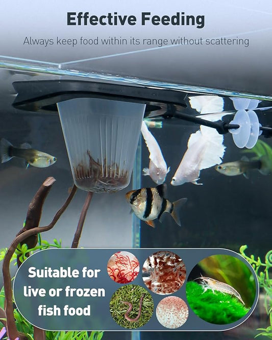 Pawfly Aquarium Bloodworm Feeder - Floating Red Worm Feeding Cup with Suction Cup, Multipurpose Fish Food Holder & Measuring Cup for Fish Tank