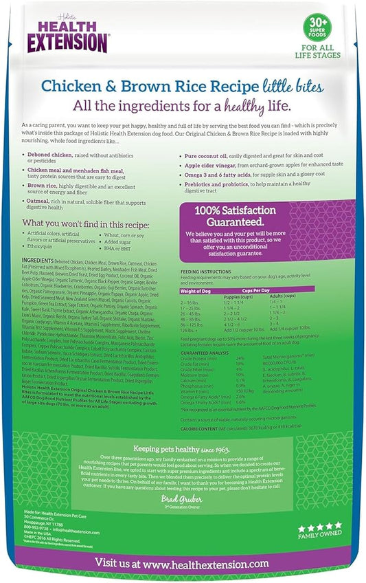 Health Extension Little Bites Dry Dog Food for Small Breeds, Chicken & Brown Rice Recipe, with Probiotics & Superfoods for Digestion & Coat Health, 1 lb Bag (Pack of 6)