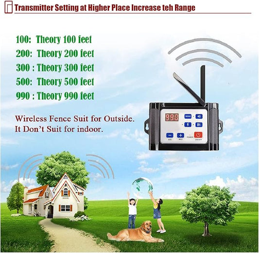 2 in 1 Wireless Dog Fence & Remote Training Collar, 2023 Pet Containment System, Dog Electric Boundary Container System, Adjustable Control Range, Waterproof, for 1 2 3 Dogs,for1dog