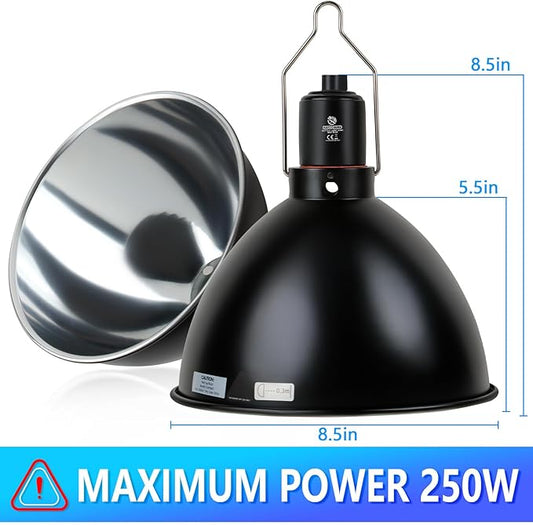 Reptile Light Fixture, 8.5 inch Optical Reflection Dome Heat Lamp Fixture, UVB Heat Basking Lamp Fixture for Amphibian Reptile Terrariums