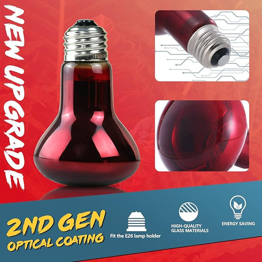 LUCKY HERP 50W Reptile Heat Lamp Bulbs 2 Pack, Reptiles & Amphibians Infrared Basking Spot Lamp, Heat Light Bulb for Turtle, Bearded Dragon, Lizard