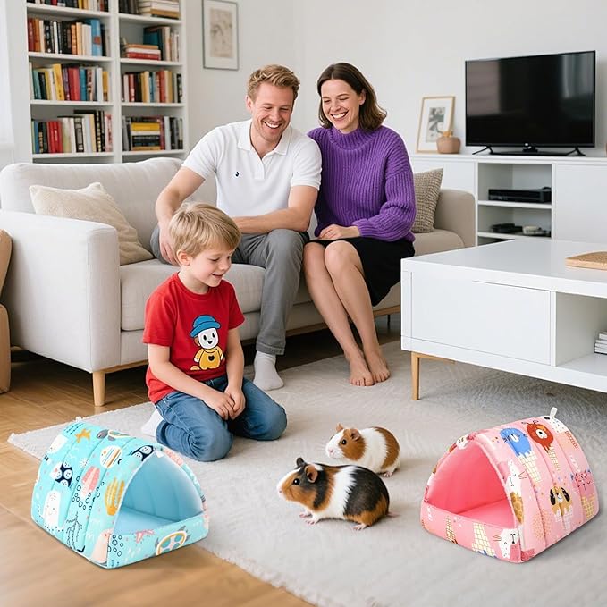 UPINS 2 Pack Guinea Pig Hideout,Guinea Pig Bed Washable Small Animal House Cage Accessories for Mouse Chinchillas Hamsters Hedgehogs Ferrets Bearded Dragons and Rats(Ocean Ice Cream)