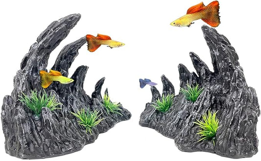 Aquarium Decoration Large and Tall for Fish Tank Rock Thematic Ornaments Aquarium Mountain View Stone Ornaments Aquarium Decor Shelter House Cave Fish Tank Decoration - Medium