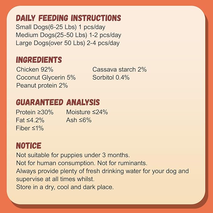 Dog Treats Chicken Sausages, Natural Chicken Jerky Training Treats with Glucosamine, Chondroitin, MSM and Taurine, Low Fat Soft Chewy Snacks for Small Medium Dogs, 10.6 oz