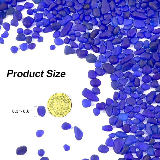 QEQEKAKA Sea Glass Stones for Crafts About 2.75LB (1180g/41.62oz) Glass Pebbles Gemstones Bulk for Beaching Wedding DIY Decoration Aquarium Turtle Tank Vase Filler (Dark Blue)