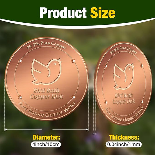 2Pack Bird Bath Copper Disk, 99.99% Pure Copper Cleaning Disc with Four-Point Support, Physical Safe Water Cleaner to Help Maintain Clearer Water for Outdoor Birdbaths & Bowls, All-Season Use