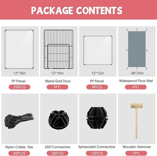 32 Panels Small Animal Playpen, 48" x 32" x 24" Transparent Playpen with Waterproof Mat,Plastic Enclosure,Puppy Play Pen for Chicken,Pet Fence for Guinea Pigs,Bunny,Ferrets,Hamsters,Hedgehogs Indoor