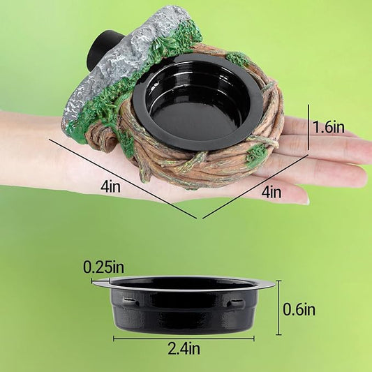 REPTI ZOO Magnetic Crested Gecko Feeding Ledge, Reptile Feeder Ledge with 2PCS Cups, Reptile Water Bowl for Bearded Dragon Lizard Snake, Hollow Vine Food Dish Tank Accessories
