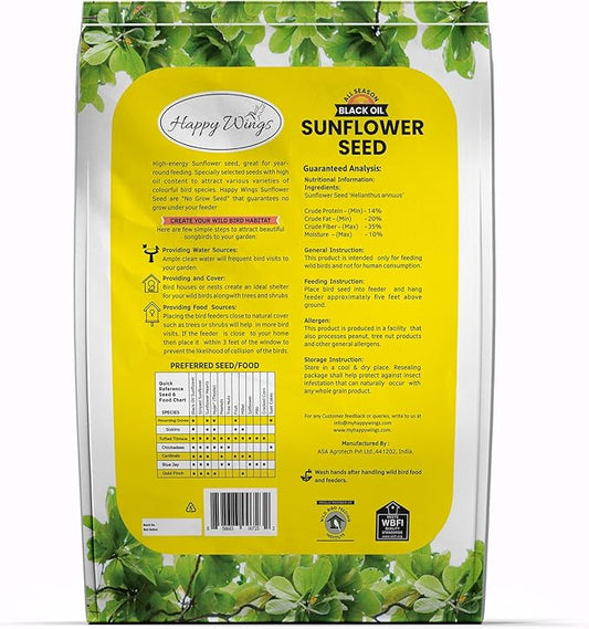 Black Oil Sunflower Seeds Wild Bird Food- 15 Pounds | No Grow Seed | Bird Seed for Wild Birds