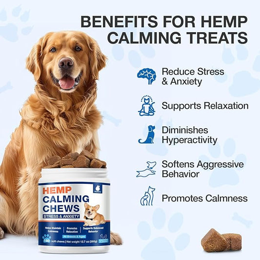 Hemp Calming Chews for Dogs - Dog Calming Chews - Anxiety Relief Treats Help with Composure, Separation, Barking, Thunderstorms, Stress Relief - Pet Supplement -180 Soft Treats Chicken Flavor