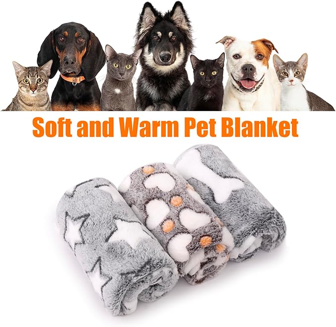 3 Pack Cat and Dog Blanket Soft & Warm Fleece Flannel Pet Blanket, Great Pet Throw Sleep Mat for Puppy Cats Small Dogs Cute Star/Love/Bone (Small 23" x 15")