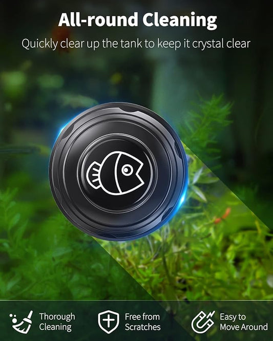 Pawfly Aquarium Magnetic Brush for Glass Fish Tanks 1.5 Inch Stain Scrubber Pads Cleaning Tool for 3/5 Inch Thick Fresh & Marine Aquariums up to 10 Gallons, 2 Pack