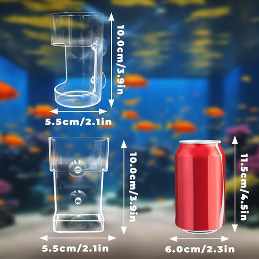 2-Pack Acrylic Fish Feeders – Round & Square Suction-Cup Feeding Tubes for Aquariums, Hollow Floating-Sinking Fish & Shrimp Food Holders