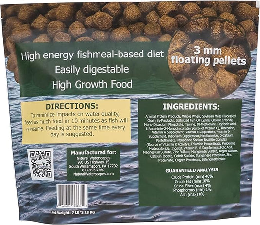 Natural Waterscapes Game Fish Food Variety | Pond and Lake Fish Food Pellets | 7 lb Resealable Bag | Feed to Bass, Bluegill, Trout | Floating Pellets