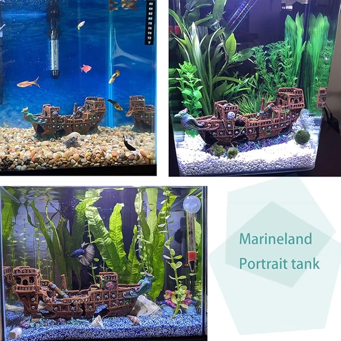 Aquarium Shipwreck Sunken Pirate Ship, Fish Tank Decorations Battleship War Boat for Betta Extra Large XL for 55-75 Gallon Tank