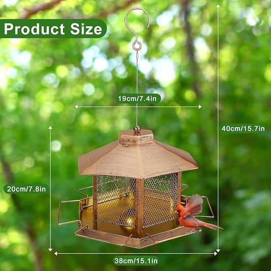 Metal Bird Feeder for Outdoor Hanging, 4.6LB Large Capacity, Garden Decoration - Attracts Wild Birds, Durable Outdoor Bird Feeding Station for Garden Yard Outside Backyard (Extra Large Gold)