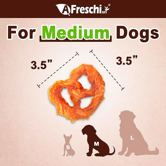 AFreschi Natural Turkey Tendon Pretzel (M) Pack of 2, Dog Treats for Signature Series, All Natural Human Grade Dog Chew, USA-Sourced Turkey Tendon, Hypoallergenic, Rawhide Alternative