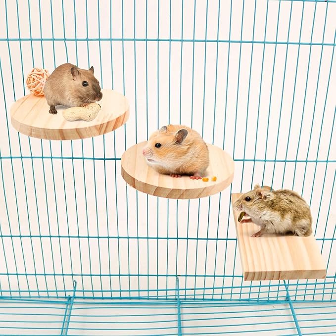Squirrel Gerbil Chinchilla and Dwarf Hamster L-Shaped Pedal Wooden Platform, 3 Pieces of Natural Wooden Parrot HamsterStanding and Jumping Board,for Rat Activity Chinchilla Bird Cage Accessories (H01)