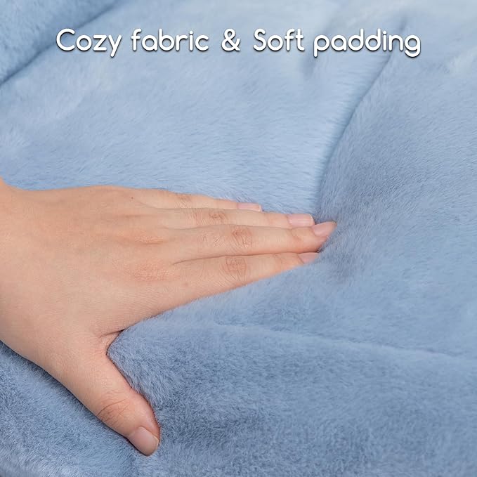 Hollypet Fluffy Plush Pet Cat Couch Soft Calming Pet Sofa Beds for Medium Small Cats and Dogs, Sky Blue