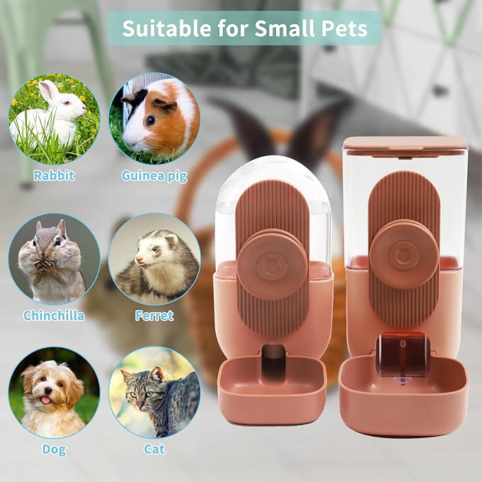 Hanging Automatic Food Water Dispenser,Gravity Rabbit Feeder and Water Dispenser Set for Bunny Chinchilla Guinea Pig Hedgehog Ferret
