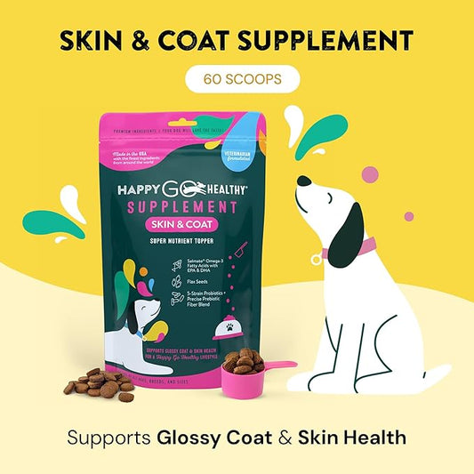 Skin & Coat Supplements for Dogs | Dog Itching Skin Relief & Promotes Shiny Skin Coat for Dogs | Rich in Omega 3 All-Natural Ingredients Tasty Kibble Dog Food Topper | 60 Count Pack