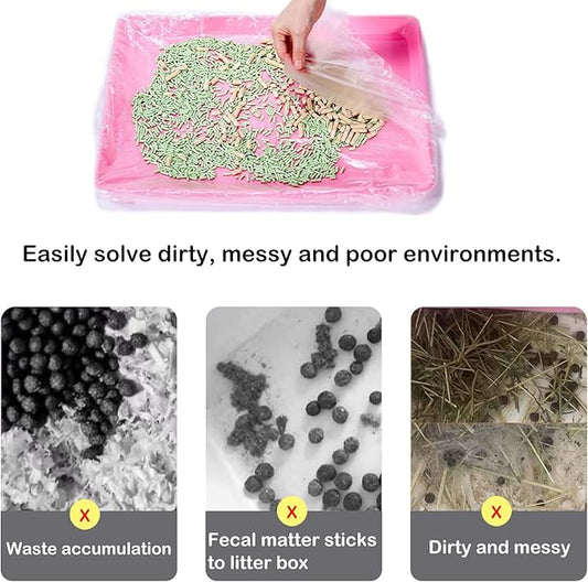 Disposable Small Animal Cage Liners, Rabbit Tray Film Liner Bunny Litter Pan Bags Guinea Pig Cage Toilet Plastic Film for Bird Hamster Chinchilla Hedgehog (50 PCS, 24'')