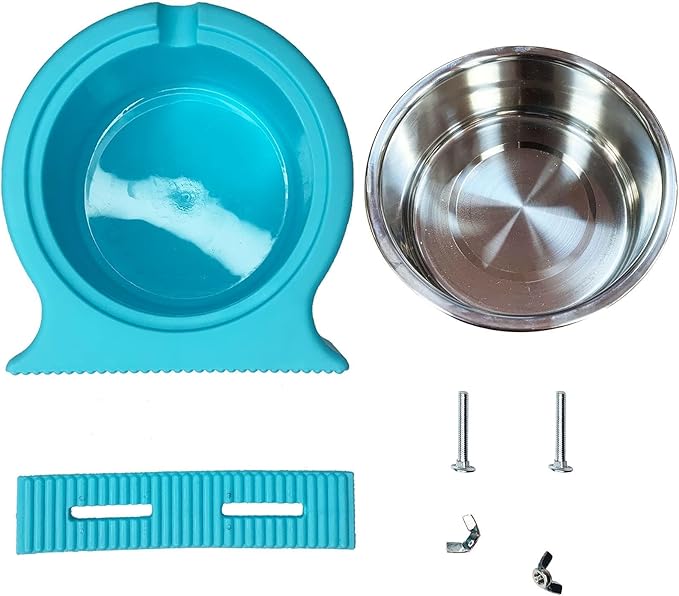 kathson 2 Pack Crate Dog Bowl Removable Stainless Steel Water Food Bowl Hanging Pet Cage Coop Cup for Rabbit Cat Puppy Bird Bunny Small Animals