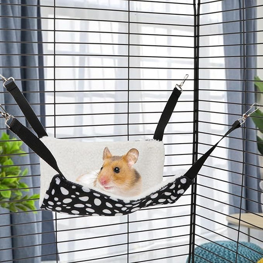 2 Pack Small Animal Hammock Soft Fleece Sleeping Bed for Mice Rat Chinchilla Guinea Pig Ferret Kitten Cat Rabbit (S: 10.6x10.6inch, Black White Dot)