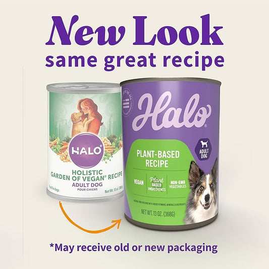 Halo Holistic Vegan Wet Dog Food, Plant-Based Recipe, Canned Dog Food, Complete Digestive Health, Adult Dogs, 13 Oz Can (Pack of 12)