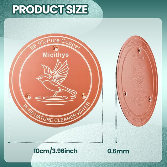 2Pcs Pure Copper Bird Bath Discs – 99.9% Copper with 3-Point Stability – Reusable Outdoor Discs for Cleaner Water & Birdbaths Year-Round