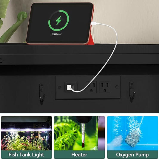 YITAHOME 120 Gallon Fish Tank Stand with Power Outlets, Heavy Duty Large Aquarium Stand with Barn Door, Reptile Tank Turtle Terrariums Table for Fish Tank Accessories Storage,1100LBS Capacity