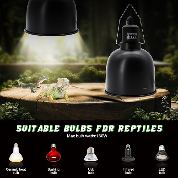 Reptile Light Fixture with Dimming Switch and Timer, 5.5 Inch Deep Dome Reptile Heat Lamp Fixture, Reptile Lamp Fixture Cap for UVB Bulb Basking Heat Bulb for Reptile Glass Terrariums, 1PCS