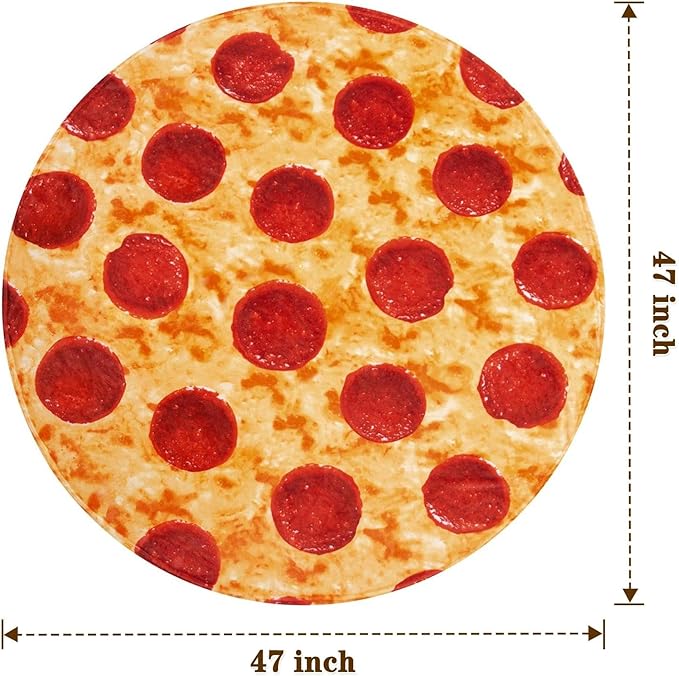 mermaker Pepperoni Pizzas Blanket 2.0 Double Sided 47 inches, 285 GSM Soft Novelty Realistic Food Blanket for Kids and Adult, Funny Gifts for Teen Boy and Girl