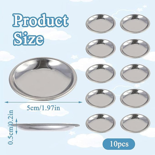 10 Pcs Hermit Crab Food Dish, Stainless Steel Hermit Crab Water Bowl, Reptile Feeding Bowls, Tank Aquarium Accessories, for Crab Snail Gecko Insect