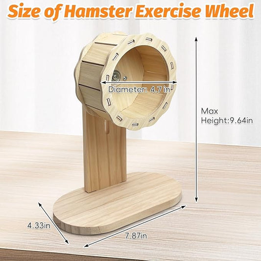 kathson Wooden Hamster Exercise Wheel 4.7 in Silent Spinning Running Wheels with Stand for Hamsters, Gerbils, Mice and Other Small Pets