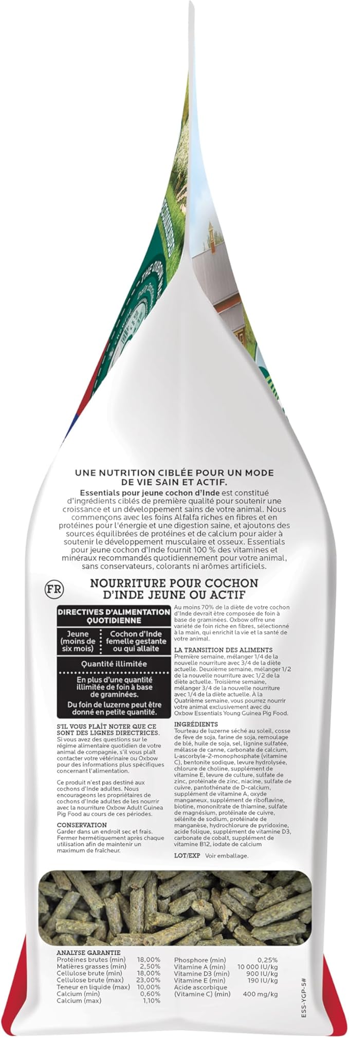 Oxbow Essentials Young Guinea Pig Food, Guinea Pig Pellets Made with Timothy Hay, Stabilized Vitamin C, Small Animal Pet Products, Small Animal Food Made in USA, High Fiber, 5 lb. Bag