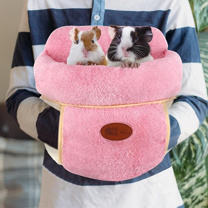 YUEPET Guinea Pig Bed Cuddle Cave Warm Fleece Cozy House Bedding Sleeping Cushion Cage Nest for Small Animal Squirrel Chinchilla Hedgehog Cage Accessories Pink