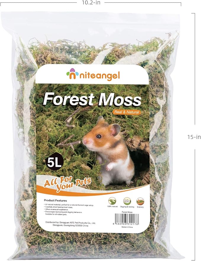 Niteangel 5L Forest Moss Soft Natural Moss Bedding Nesting for Dwarf Syrian Hamsters, Gerbils, mices, Degus or Other Small Animal
