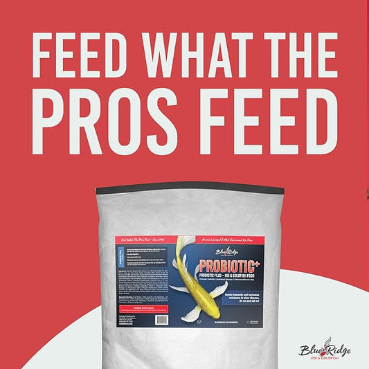 Blue Ridge Koi Fish Food 25lb - 3/16" Probiotic Plus for Goldfish and Ponds, Premium Fall and Winter Floating Pellets