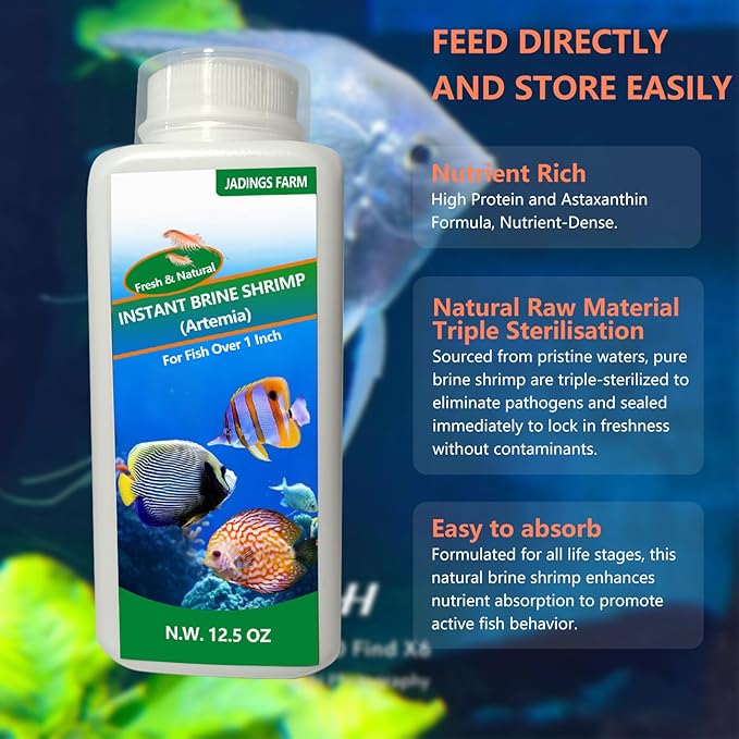 Brine Shrimp Fish Food - High Protein Non-Living Adult Brine Shrimp for Bettas, Goldfish, Cichlids & - Color Enhancing, -Instant Liquid Slow Sinking Tropical Fish Food (12.5oz)