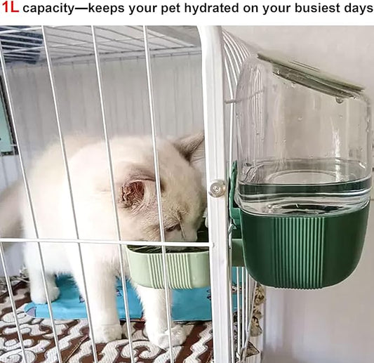 35oz Rabbit Water Bottle, Pet Hanging Automatic Water Dispenser for Small Animal Ferret Guinea Pig Chinchilla Dog Cat (Cage Grid Spacing 1.1''-2.1'') (Green)