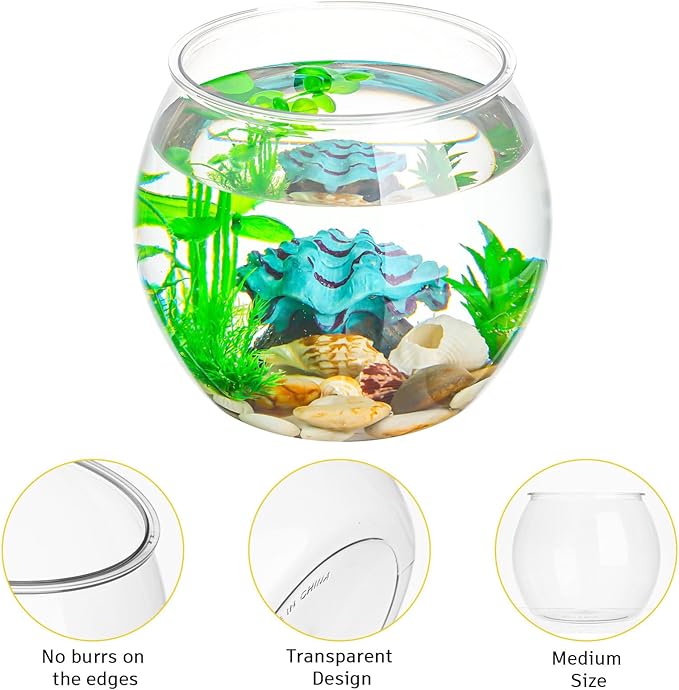 Balacoo Clear Fish Bowl: Plastic Vase Bowl Round Aquarium Terrarium Betta Fish Bowl Hydroponic Plants Holder Flower Vase