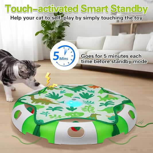 Automatic Interactive Cat Toy with Moving Feather & Chirping Sound Motion Activated Track Toys for Indoor Cats,USB Rechargeable, Extre 2 Cat Bell