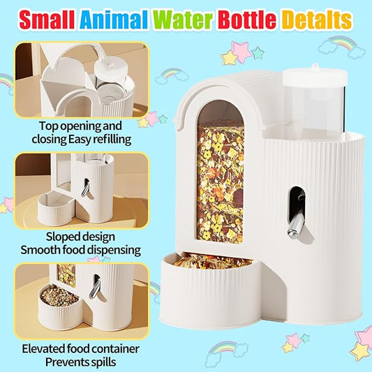 2 in 1 Rabbit Food Water Dispenser, Guinea Pig Water Bottle, Large Capacity Bunny Feeder for Cages, Automatic Bunny Feeder, for Rabbit Ferrets Guinea Pigs Small Animals (Pink, 2 in 1)