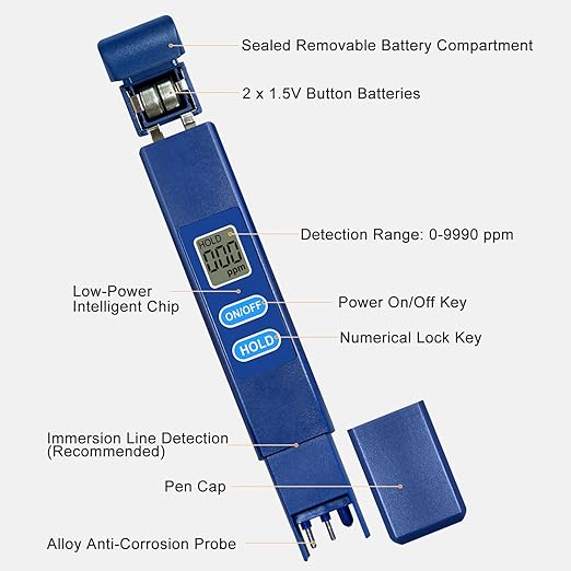 TDS Meter Digital Water Tester - 0-9990ppm High-Precision Water Quality Tester, 2s Fast Detection, LCD Display, Portable Design for Drinking Water & Outdoor Use