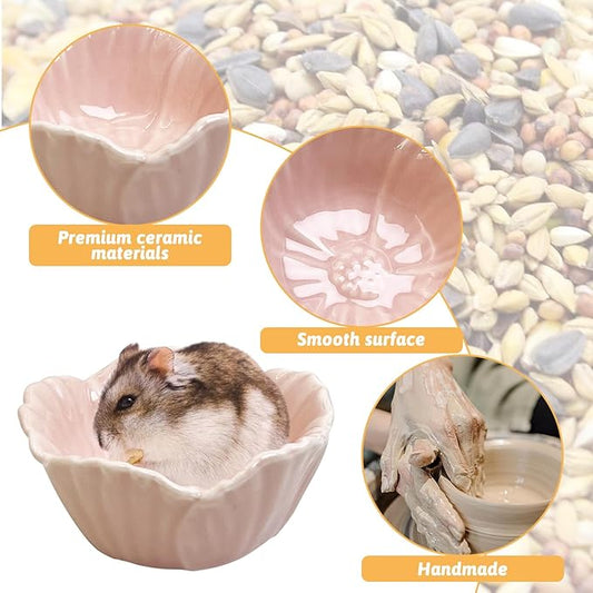 Tfwadmx 2 Pcs Hamster Food Bowl, Ceramic Pet Hamster Bowl Dwarf Hamster Food Bowl Feeder Hamster Water Rat Bowl Small Animal Food Dish for Golden Bears, Hedgehogs, Dutch Pigs, Parrots (Pink)